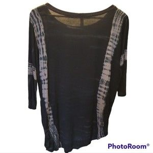 Michael Stars Tie Dye Boho Batik Blue White 3/4 Sleeve Tshirt - OS